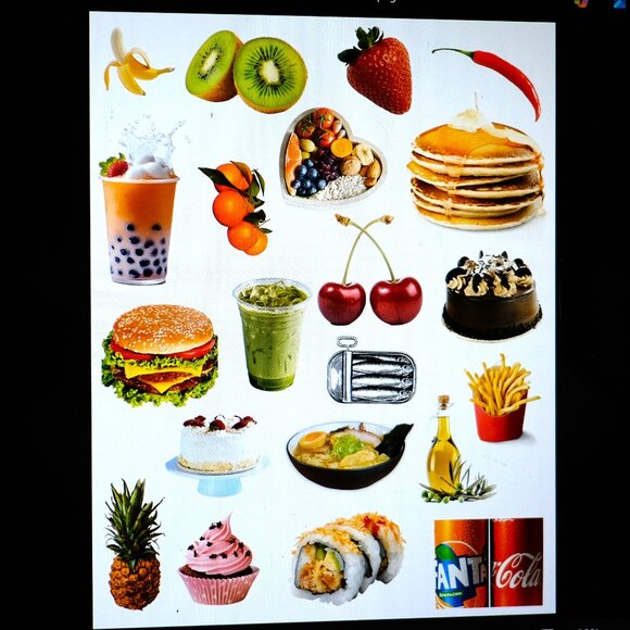 21 Fun Food Themed Stickers, Handmade, waterproof, cherries, boba, fruit, burger - Picture 1 of 1